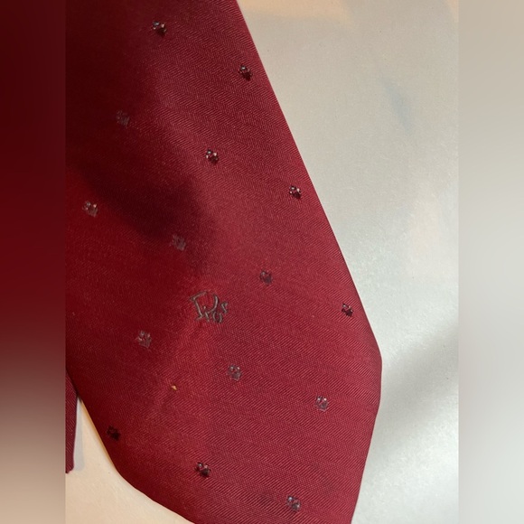 Christain Dior Dark Red with Blue Embroidered Logo Detail Tie silk - Picture 1 of 7